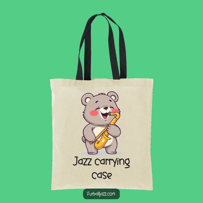 Funny Bear Saxophone Tote Bag: Jazzy Musician Carryall - A Humorous Music Gift